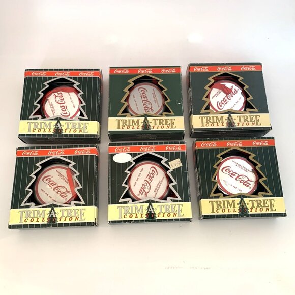 Lot of 6 Coca-Cola Trim A Tree Bottle Cap Ornaments 1990 Vintage Christmas Decor - Picture 1 of 13